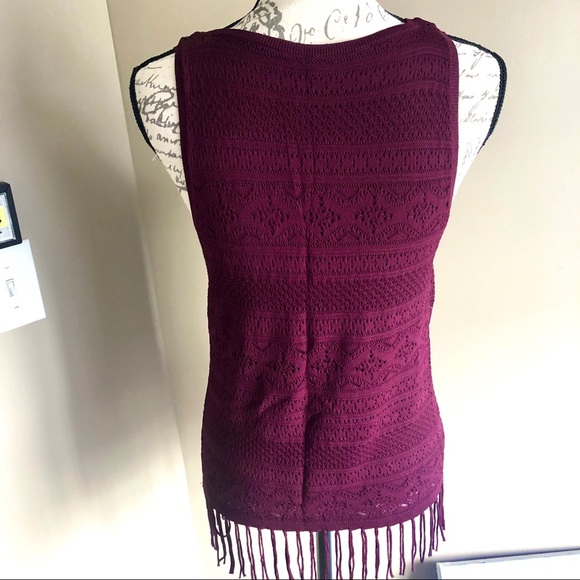 WHBM Cabernet Lace & Fringe Boho Tank Top - Picture 7 of 9